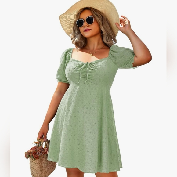 Floral Linen Blend Square Neckline Dress Green plus size NEW 2026 - Picture 13 of 13